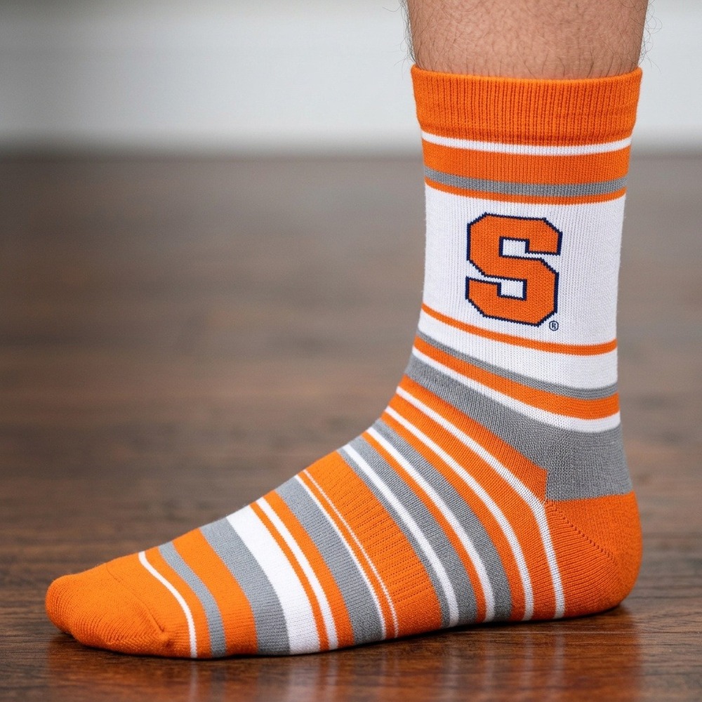 For Bare Feet Syracuse Orange NCAA Stripe Crew Socks One Size OSFM New